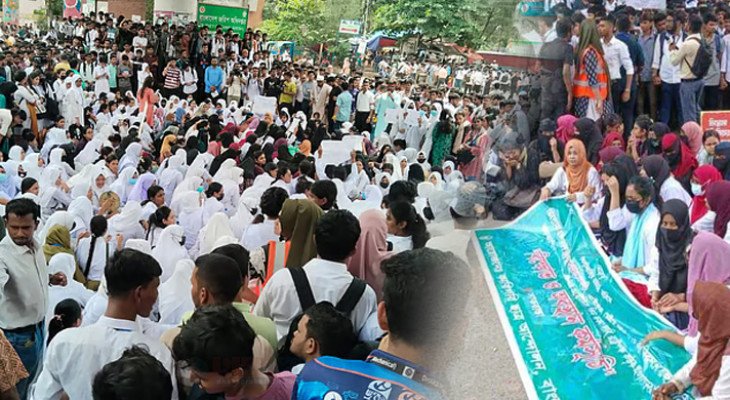 রাজধানীর সাতরাস্তা মোড়ে কারিগরি শিক্ষার্থীদের অবরোধ, তীব্র যানজট